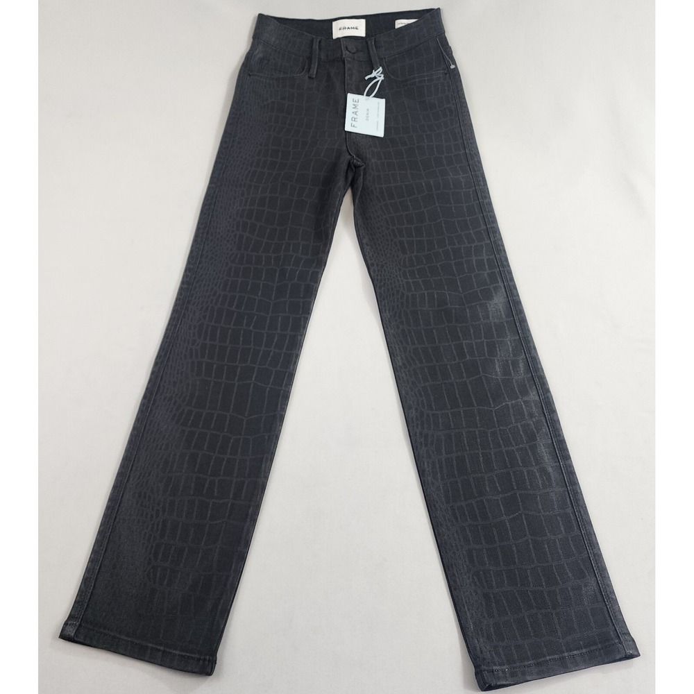 FRAME Le Sylvie Slender Straight High Rise Croc Coated Gray Pants Size 25
